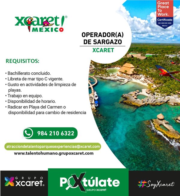Xcaret contratando personal para combatir sargazo